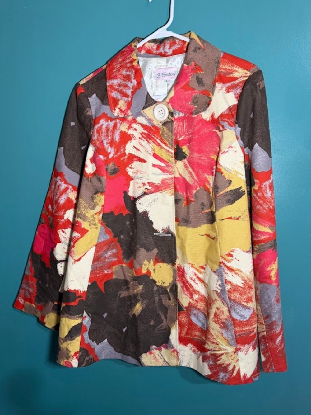 3 Sisters Floral Jacket Womens Size Large Button Front